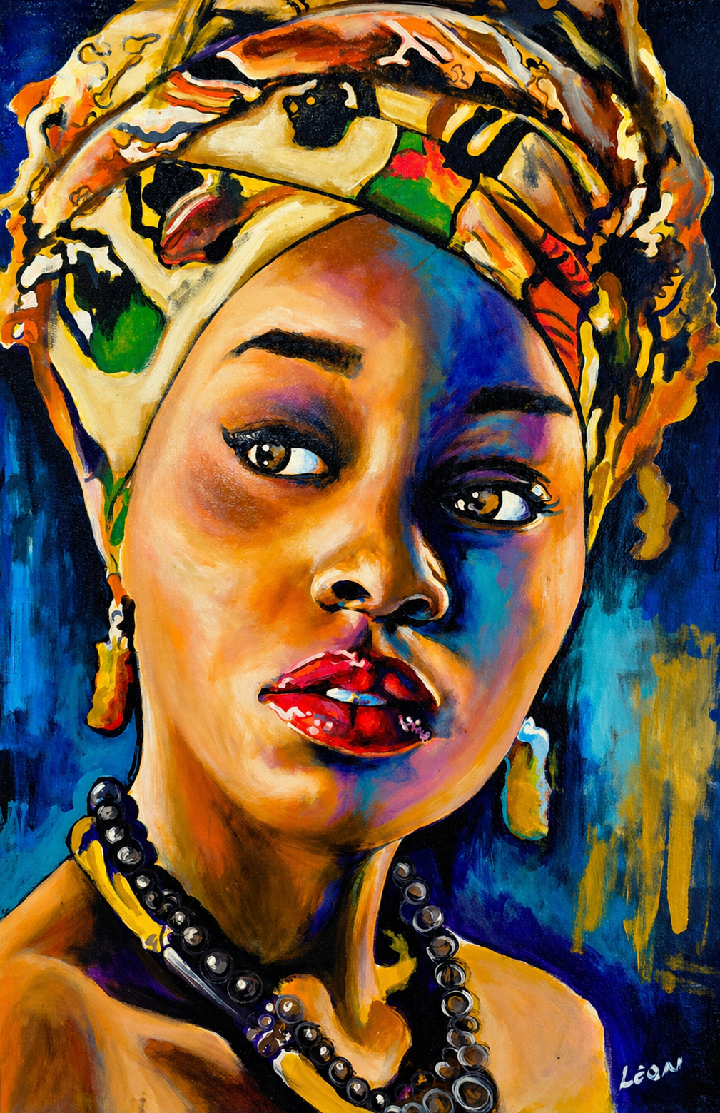 Vibrant African Woman Portrait Artwork