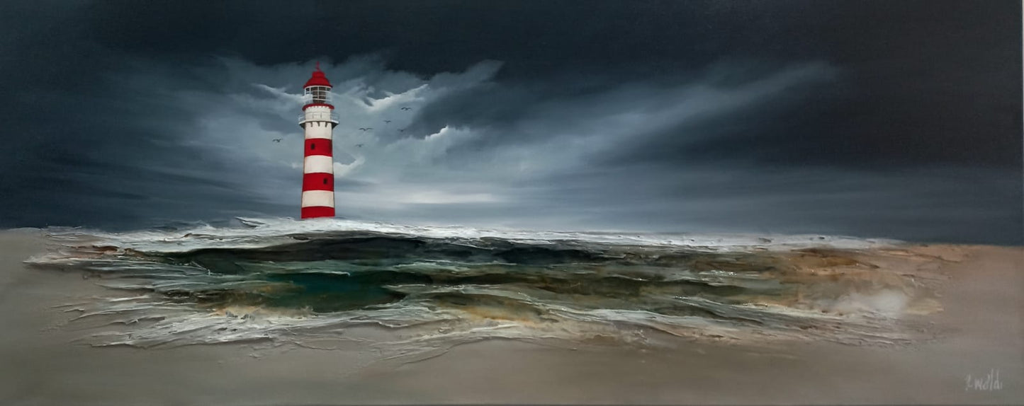 Lighthouse on Rocky Seascape