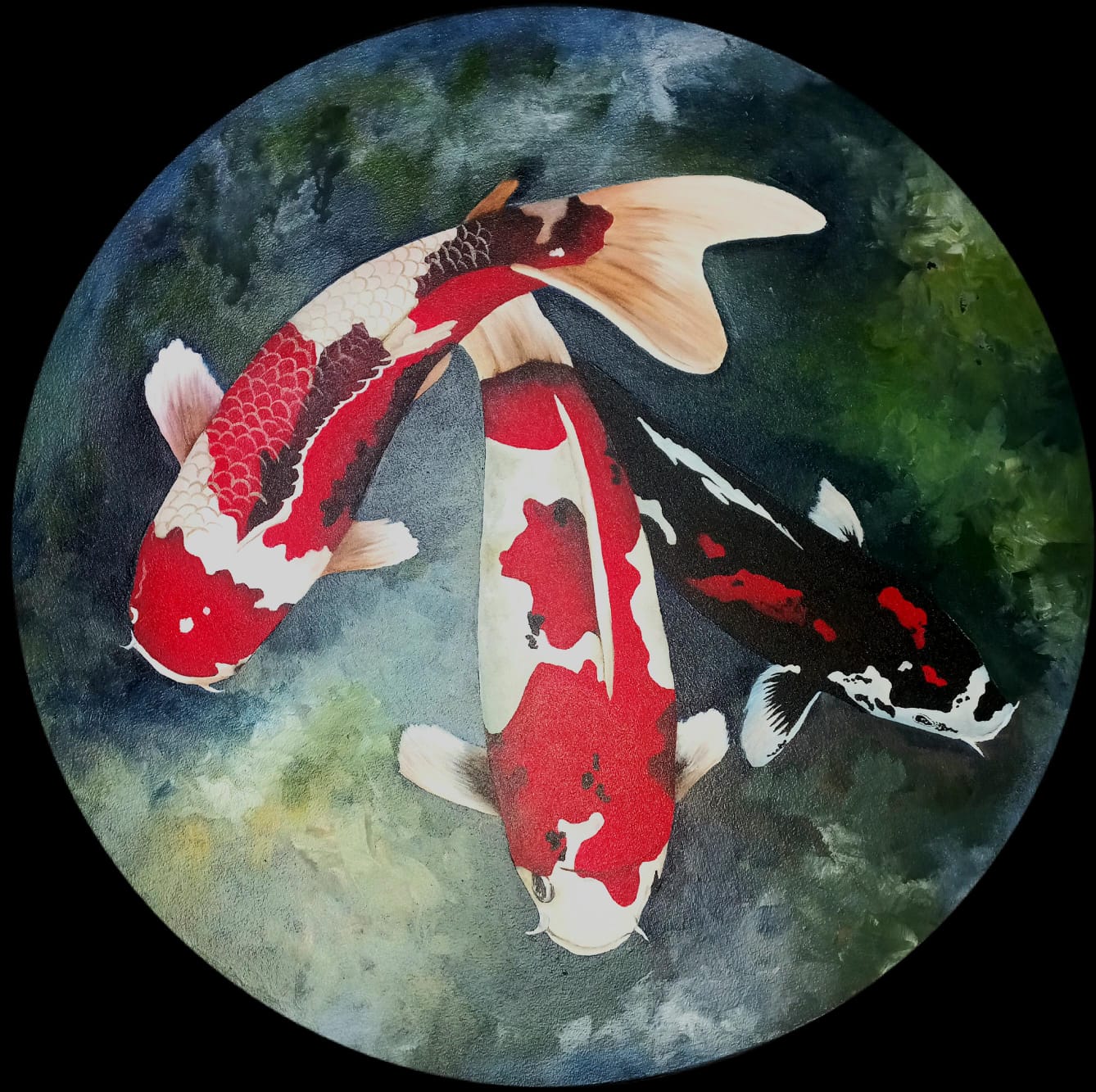 Koi Fish on Round Canvas