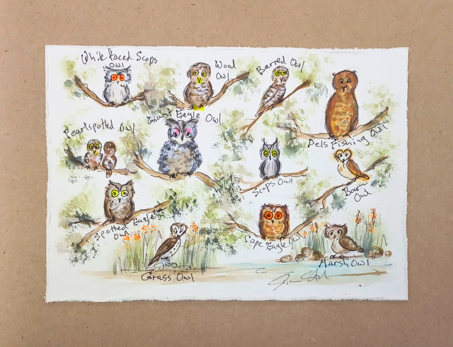 Owls in Perch (Miniature)