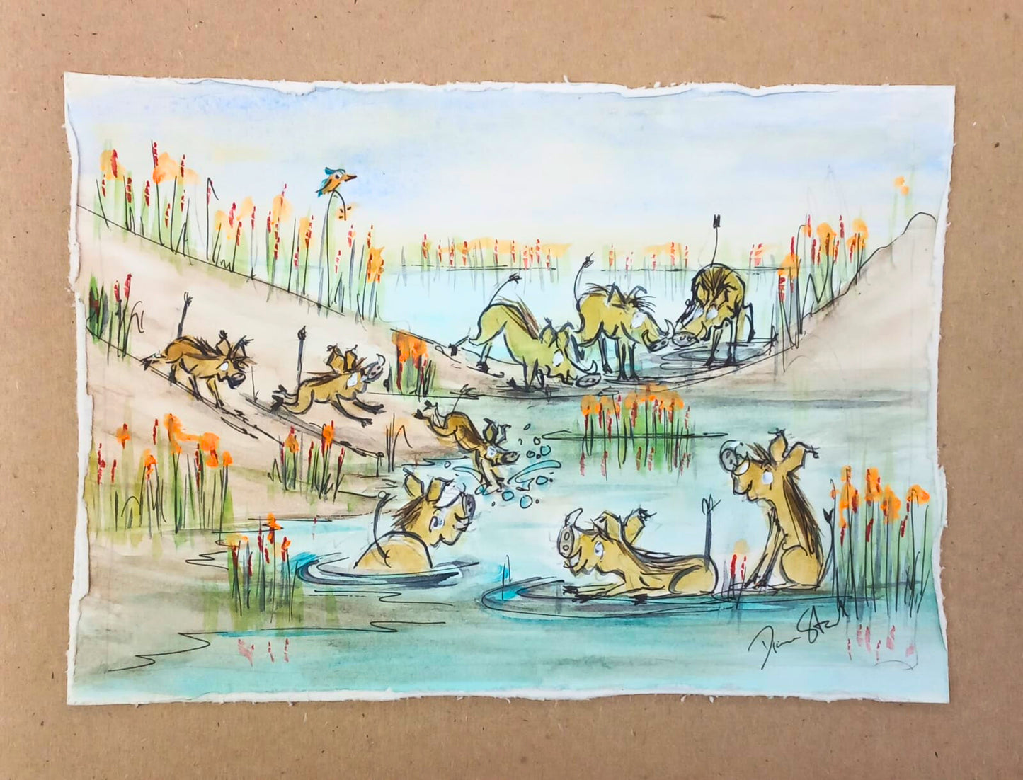 Warthogs in River (Miniature)
