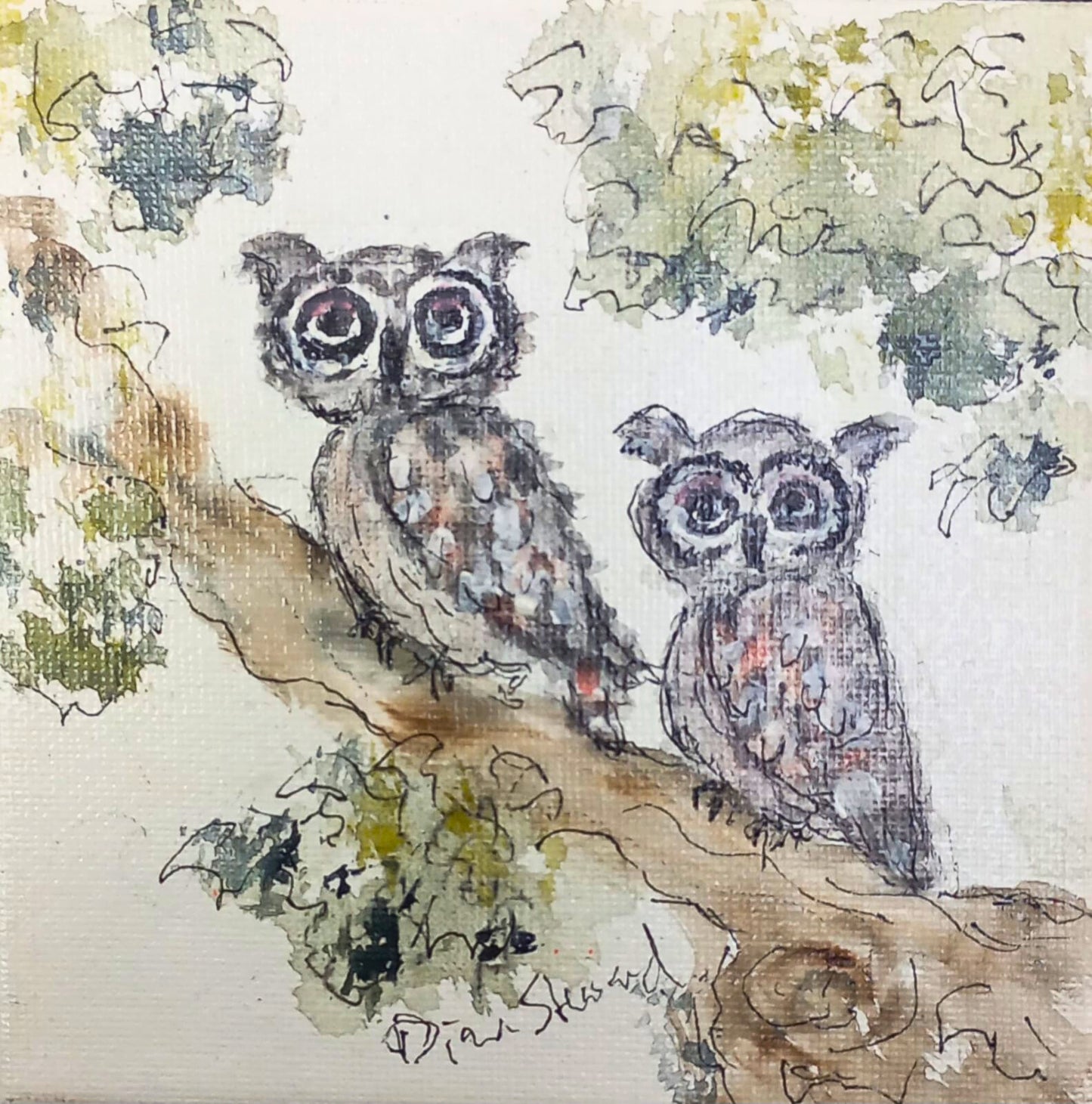 Owls on a Branch (Miniature)