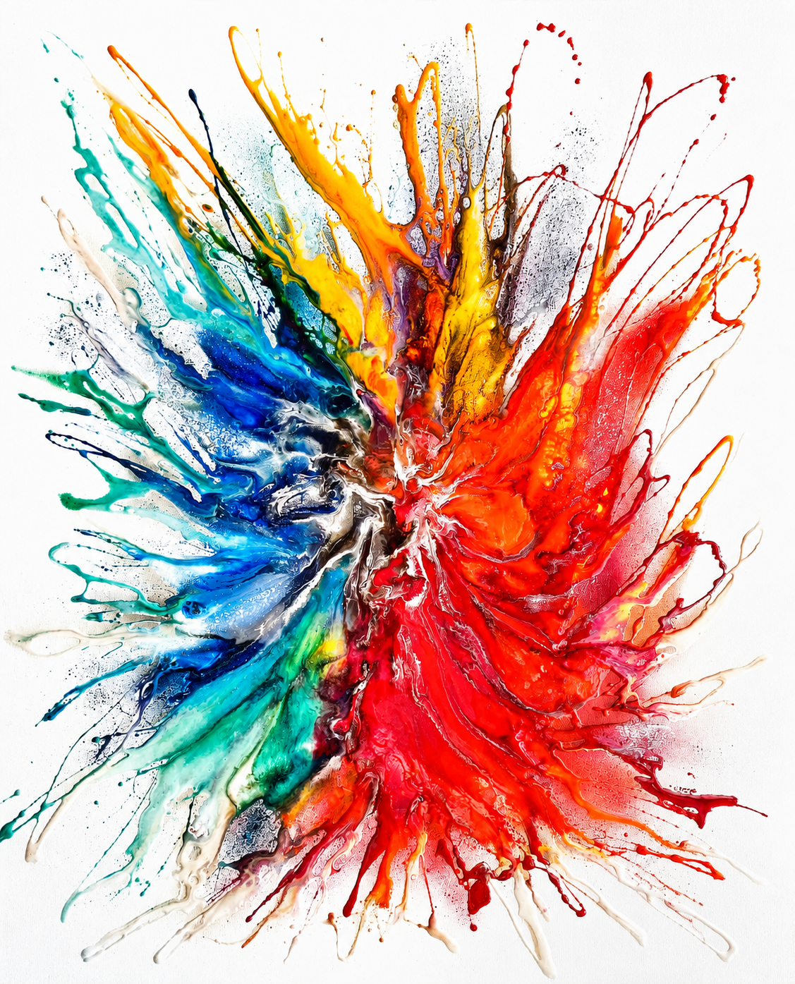 Ewaldi artwork: Radiating strokes of red and orange sweep rightward.