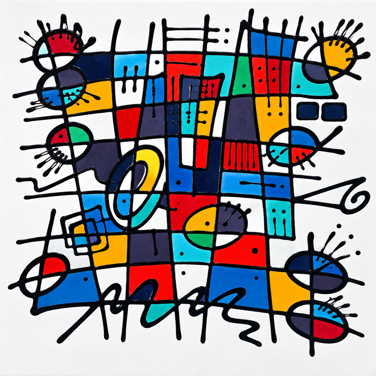 Ewaldi artwork: An irregular grid of vivid primary-colour blocks.