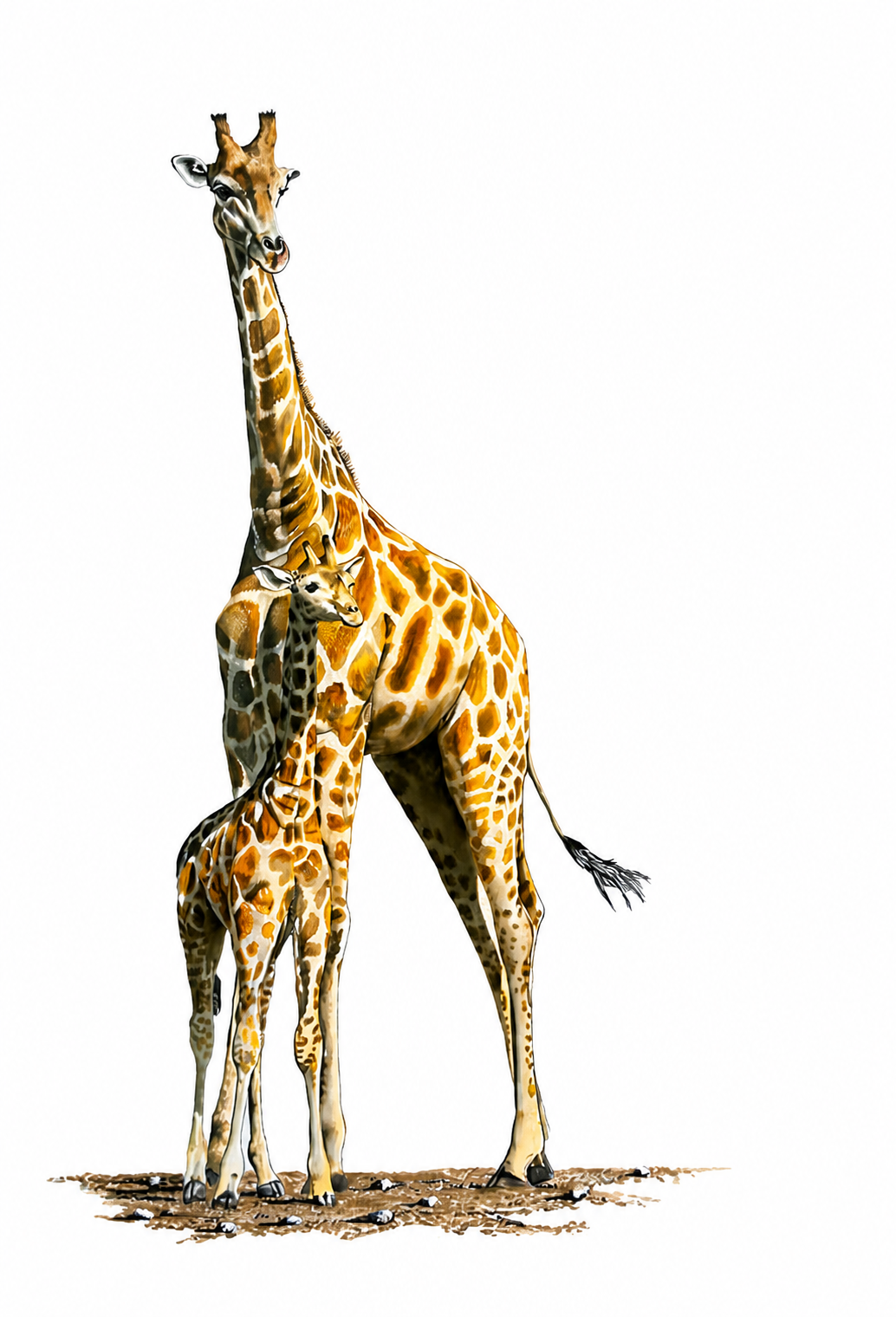 Original oil artwork featuring a giraffe and calf against a clean minimal background.