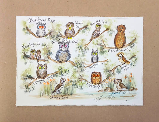 Owls in Perch (Miniature)