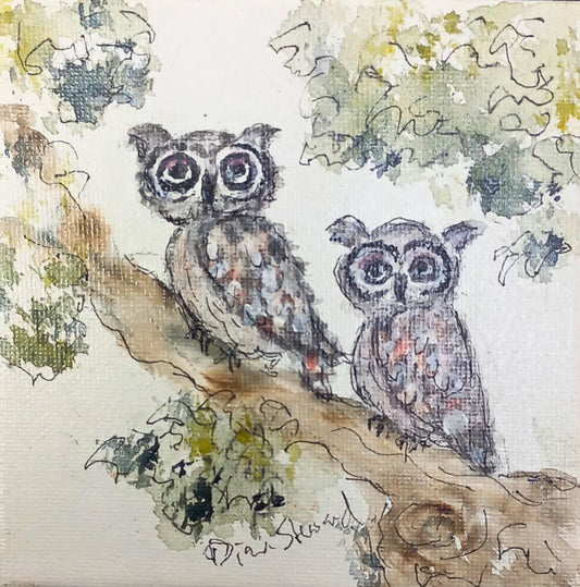 Owls on a Branch (Miniature)