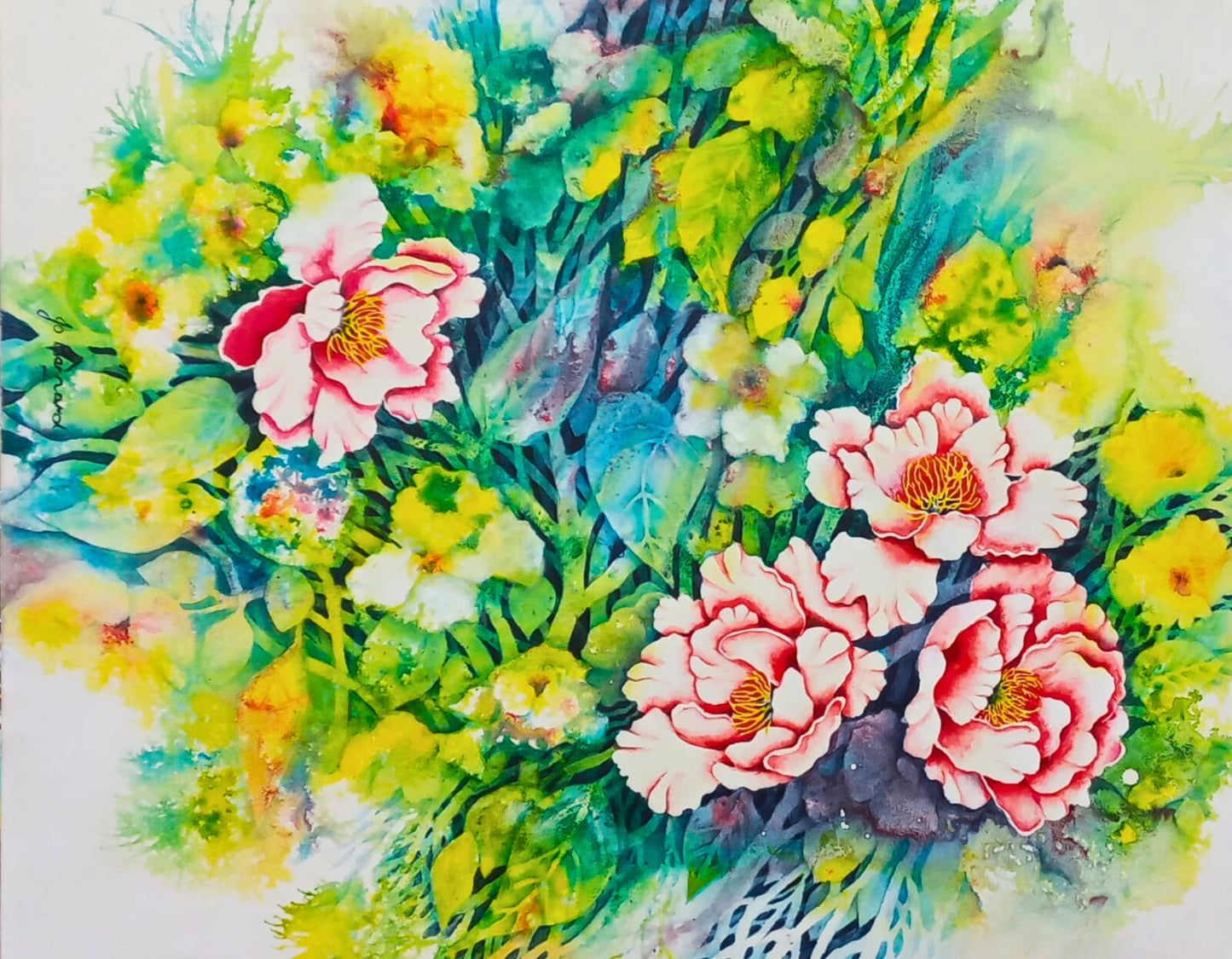 Peonies in Sunlit Green