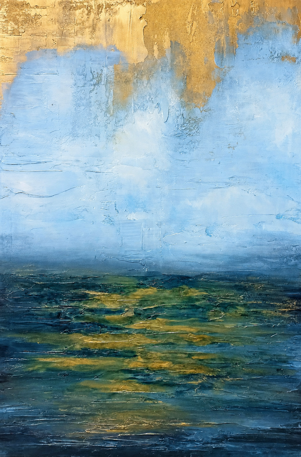Ewaldi artwork: A narrow vertical seascape moves from a golden.