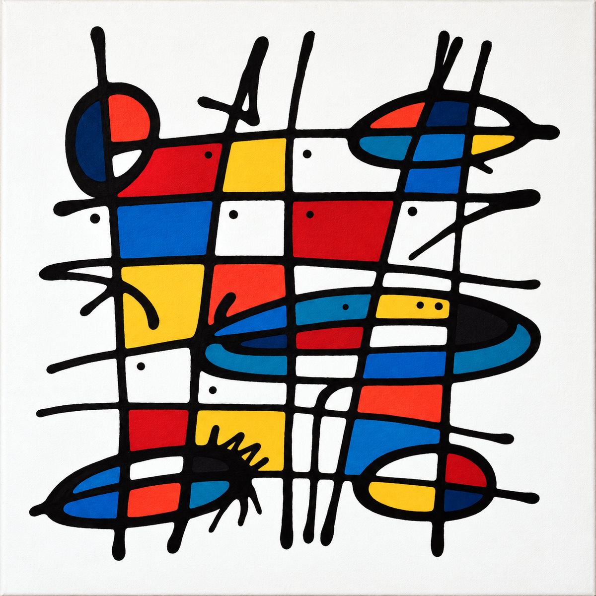 Ewaldi artwork: A tighter vertical grid of primary-colour rectangles and elongated oval motifs.