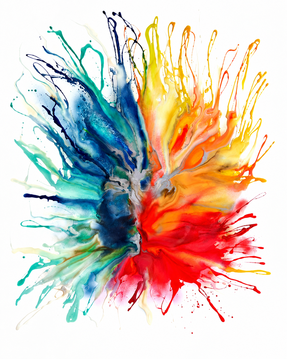Ewaldi artwork: A vertical fountain of vivid blue-green, yellow.