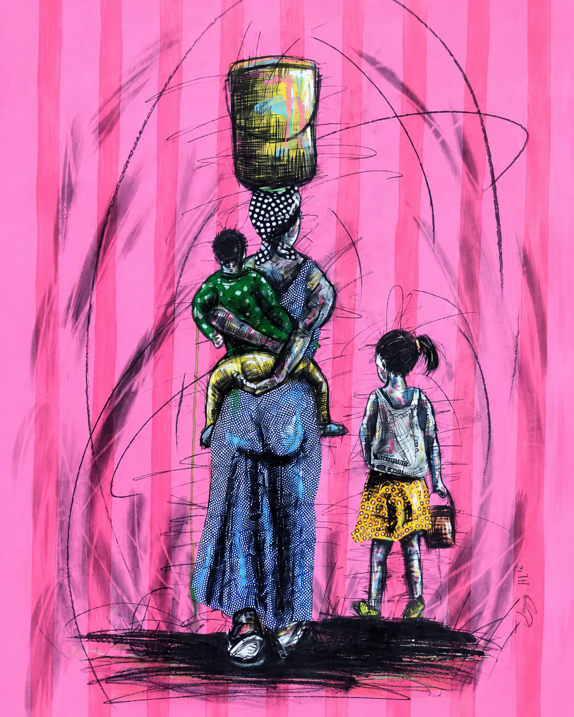 Mother Strength original mixed medium mother and children artwork by Justice Mathonsi on artist paper