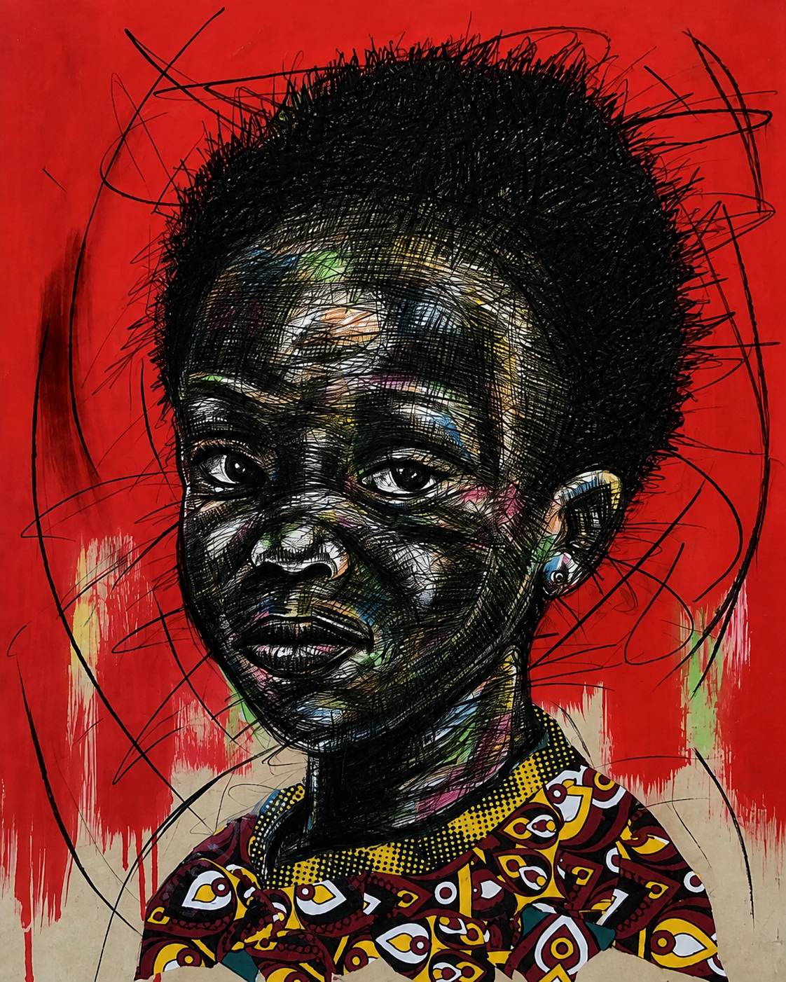 Xilaveko original mixed medium child portrait artwork by Justice Mathonsi on artist paper
